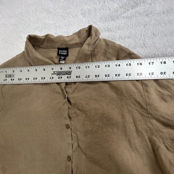 Eileen Fisher Womens Irish Linen Button-Up Shirt Tan Large Long Sleeve Relaxed - Picture 7 of 9